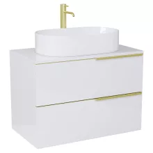 HD Carona Lacquer White 60 fali mosdószekrény fényes fehér mosdópulttal és szálcsiszolt arany fogantyúkkal