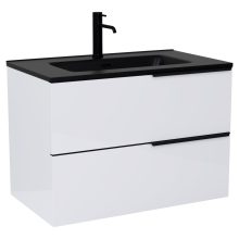 HD Cremona Lacquer White 60 fali mosdószekrény matt fekete fogantyúkkal és matt fekete slim mosdóval