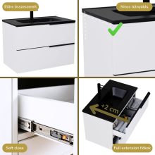 HD Cremona Lacquer White 60 fali mosdószekrény matt fekete fogantyúkkal és matt fekete slim mosdóval