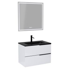 HD Cremona Lacquer White 60 komplett fürdőszoba bútor fali mosdószekrénnyel, matt fekete fogantyúkkal, matt fekete slim mosdóval és tükörrel