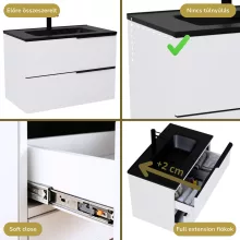 HD Cremona Lacquer White 60 komplett fürdőszoba bútor szett fali mosdószekrénnyel, matt fekete fogantyúkkal, matt fekete slim mosdóval, tükörrel és magasszekrénnyel