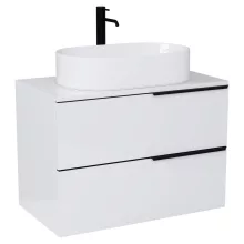 HD Carona Lacquer White 60/80 fali mosdószekrény fényes fehér mosdópulttal és matt fekete fogantyúkkal