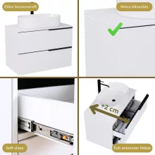 HD Carona Lacquer White 60/80 komplett fürdőszoba bútor fali mosdószekrénnyel, matt fekete fogantyúkkal, fényes fehér mosdópulttal és tükörrel