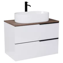 HD Carona Lacquer White 60 fali mosdószekrény tölgyfa színű mosdópulttal és matt fekete fogantyúkkal