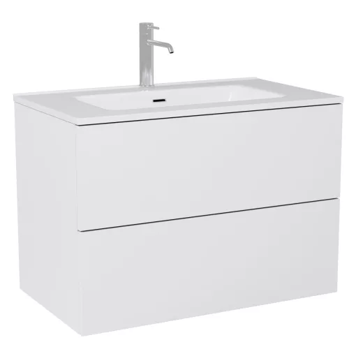 HD Aria Pro Silk Matt White 60 fali mosdószekrény, push-to-open mechanizmussal, fényes fehér slim mosdóval