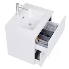 HD Aria Pro Silk Matt White 60 komplett fürdőszoba bútor fali push-to-open mosdószekrénnyel, fényes fehér slim mosdóval és tükörrel