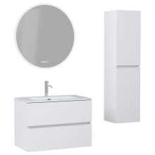 HD Aria Silk Matt White 60 komplett fürdőszoba bútor szett fali mosdószekrénnyel, fényes fehér slim mosdóval, tükörrel és magasszekrénnyel