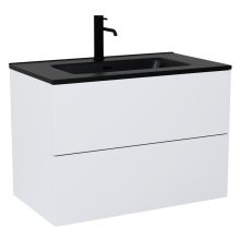 HD Aria Pro Silk Matt White 60 fali mosdószekrény, push-to-open mechanizmussal, matt fekete slim mosdóval