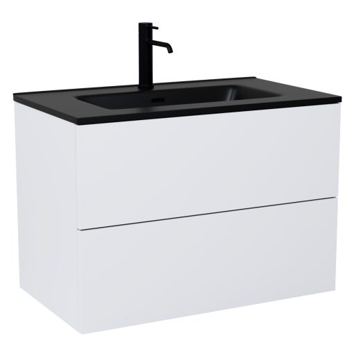 HD Aria Pro Silk Matt White 60 fali mosdószekrény, push-to-open mechanizmussal, matt fekete slim mosdóval