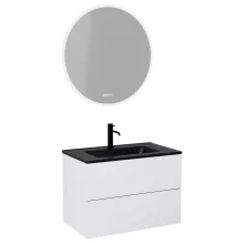 HD Aria Pro Silk Matt White 60 komplett fürdőszoba bútor fali push-to-open mosdószekrénnyel, matt fekete slim mosdóval és tükörrel