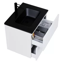 HD Aria Pro Silk Matt White 60 komplett fürdőszoba bútor fali push-to-open mosdószekrénnyel, matt fekete slim mosdóval és tükörrel