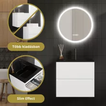 HD Aria Pro Silk Matt White 60 komplett fürdőszoba bútor fali push-to-open mosdószekrénnyel, matt fekete slim mosdóval és tükörrel