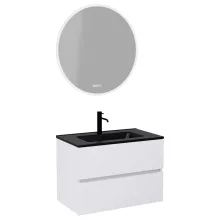 HD Aria Silk Matt White 60 komplett fürdőszoba bútor fali mosdószekrénnyel, matt fekete slim mosdóval és tükörrel