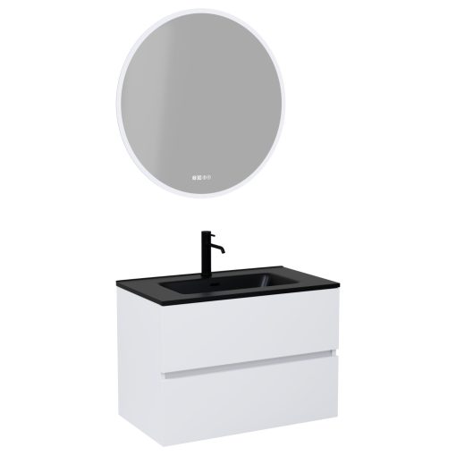 HD Aria Silk Matt White 60 komplett fürdőszoba bútor fali mosdószekrénnyel, matt fekete slim mosdóval és tükörrel