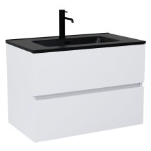 HD Aria Silk Matt White 60 komplett fürdőszoba bútor fali mosdószekrénnyel, matt fekete slim mosdóval és tükörrel