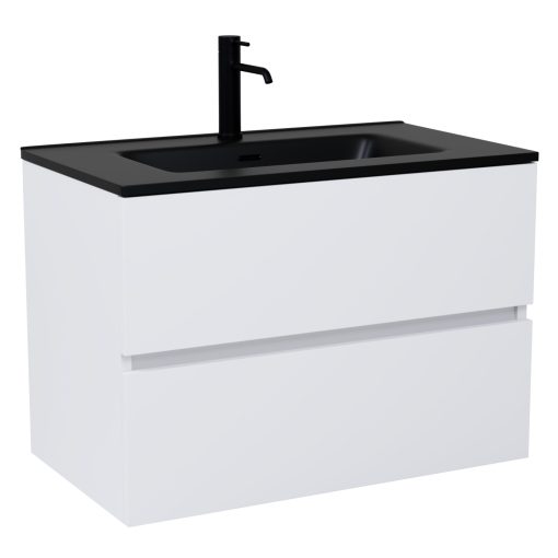 HD Aria Silk Matt White 60 komplett fürdőszoba bútor fali mosdószekrénnyel, matt fekete slim mosdóval és tükörrel