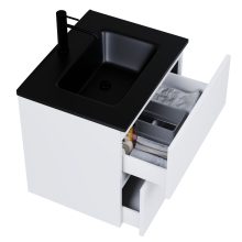 HD Aria Pro Silk Matt White 60 komplett fürdőszoba bútor szett fali push-to-open mosdószekrénnyel, matt fekete slim mosdóval, tükörrel és magasszekrénnyel