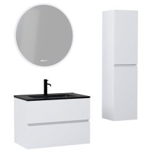 HD Aria Silk Matt White 60 komplett fürdőszoba bútor szett fali mosdószekrénnyel, matt fekete slim mosdóval, tükörrel és magasszekrénnyel