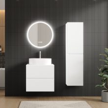 HD Zyra Pro Silk Matt White 60 komplett fürdőszoba bútor fali push-to-open mosdószekrénnyel, selymes matt fehér mosdópulttal és tükörrel