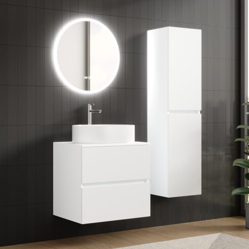 HD Zyra Silk Matt White 60/80/100/120 komplett fürdőszoba bútor fali mosdószekrénnyel, selymes matt fehér mosdópulttal és tükörrel