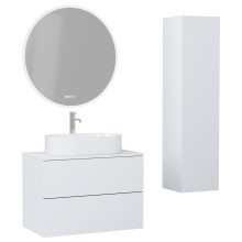 HD Zyra Pro Silk Matt White 60 komplett fürdőszoba bútor szett fali push-to-open mosdószekrénnyel, selymes matt fehér mosdópulttal, tükörrel és magasszekrénnyel