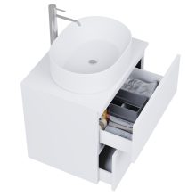 HD Zyra Pro Silk Matt White 60 komplett fürdőszoba bútor szett fali push-to-open mosdószekrénnyel, selymes matt fehér mosdópulttal, tükörrel és magasszekrénnyel