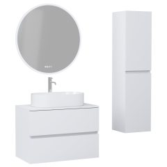   HD Zyra Silk Matt White 60/80/100/120 komplett fürdőszoba bútor szett fali mosdószekrénnyel, selymes matt fehér mosdópulttal, tükörrel és magasszekrénnyel