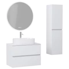   HD Zyra Silk Matt White 60/80/100/120 komplett fürdőszoba bútor szett fali mosdószekrénnyel, selymes matt fehér mosdópulttal, tükörrel és magasszekrénnyel
