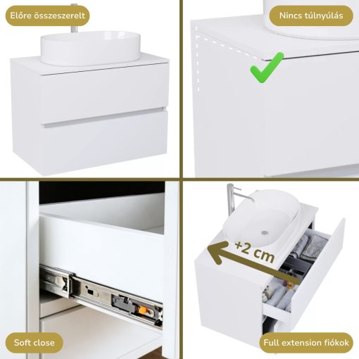 HD Zyra Silk Matt White 60/80/100/120 komplett fürdőszoba bútor szett fali mosdószekrénnyel, selymes matt fehér mosdópulttal, tükörrel és magasszekrénnyel