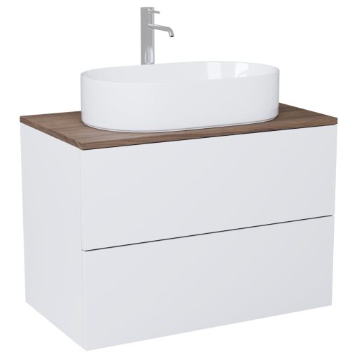 HD Zyra Pro Silk Matt White 60 fali mosdószekrény, push-to-open mechanizmussal, tölgyfa színű mosdópulttal