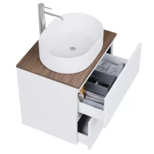 HD Zyra Pro Silk Matt White 60 komplett fürdőszoba bútor fali push-to-open mosdószekrénnyel, tölgyfa színű mosdópulttal és tükörrel