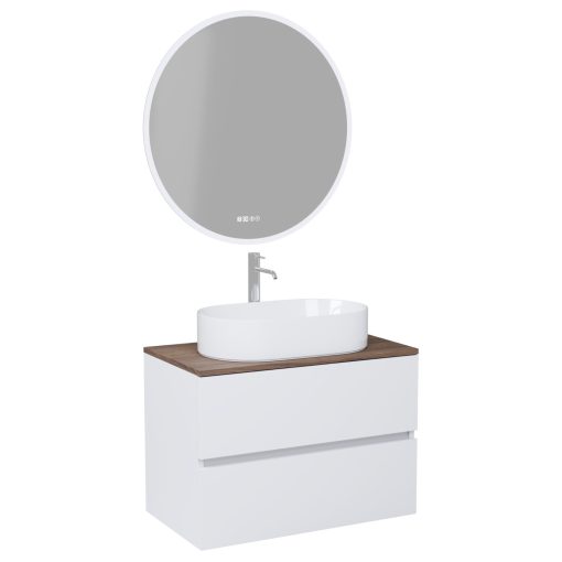 HD Zyra Silk Matt White 60 komplett fürdőszoba bútor fali mosdószekrénnyel, tölgyfa színű mosdópulttal és tükörrel