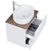 HD Zyra Pro Silk Matt White 60 komplett fürdőszoba bútor szett fali push-to-open mosdószekrénnyel, tölgyfa színű mosdópulttal, tükörrel és magasszekrénnyel