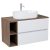   HD Zyra+ Silk Matt White 80/100 komplett fürdőszoba bútor szett fali mosdószekrénnyel, oak mosdópulttal, kiegészítő oak fali modullal, tükörrel és magasszekrénnyel