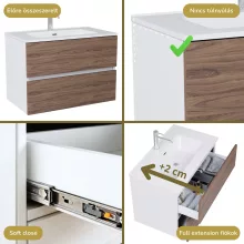 HD Aria Silk Matt White-Oak 60 komplett fürdőszoba bútor fali mosdószekrénnyel, fényes fehér slim mosdóval és tükörrel