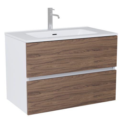 HD Aria Silk Matt White-Oak 60 komplett fürdőszoba bútor szett fali mosdószekrénnyel, fényes fehér slim mosdóval, tükörrel és magasszekrénnyel