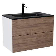 HD Aria Pro Silk Matt White-Oak 60 fali mosdószekrény, push-to-open mechanizmussal, matt fekete slim mosdóval