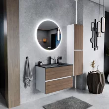 HD Aria Silk Matt White-Oak 60 fali mosdószekrény matt fekete slim mosdóval