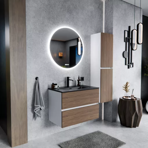 HD Aria Silk Matt White-Oak 60 fali mosdószekrény matt fekete slim mosdóval