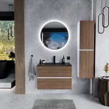 HD Aria Silk Matt White-Oak 60 fali mosdószekrény matt fekete slim mosdóval