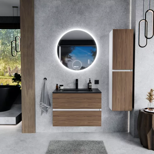 HD Aria Silk Matt White-Oak 60 fali mosdószekrény matt fekete slim mosdóval