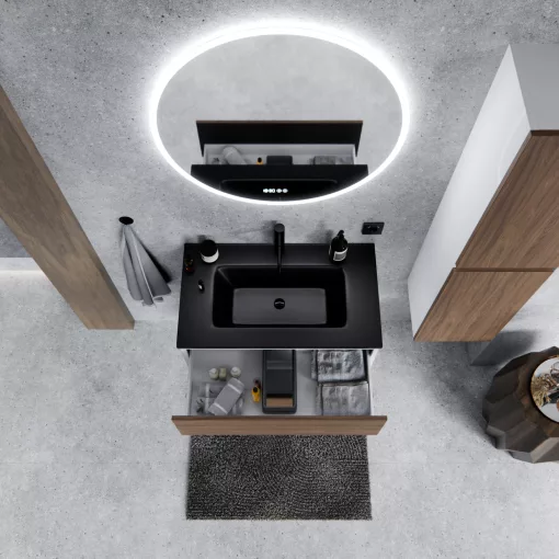 HD Aria Silk Matt White-Oak 60 fali mosdószekrény matt fekete slim mosdóval