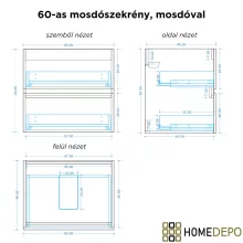 HD Aria Silk Matt White-Oak 60 komplett fürdőszoba bútor fali mosdószekrénnyel, matt fekete slim mosdóval és tükörrel