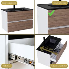 HD Aria Silk Matt White-Oak 60 komplett fürdőszoba bútor szett fali mosdószekrénnyel, matt fekete slim mosdóval, tükörrel és magasszekrénnyel