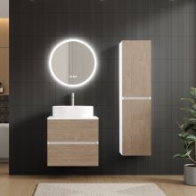 HD Zyra Pro Silk Matt White-Oak 60 fali mosdószekrény, push-to-open mechanizmussal, selymes matt fehér mosdópulttal