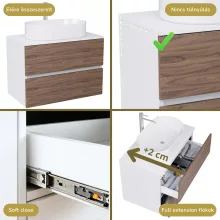 HD Zyra Silk Matt White-Oak 60/80/100/120 komplett fürdőszoba bútor fali mosdószekrénnyel, selymes matt fehér mosdópulttal és tükörrel