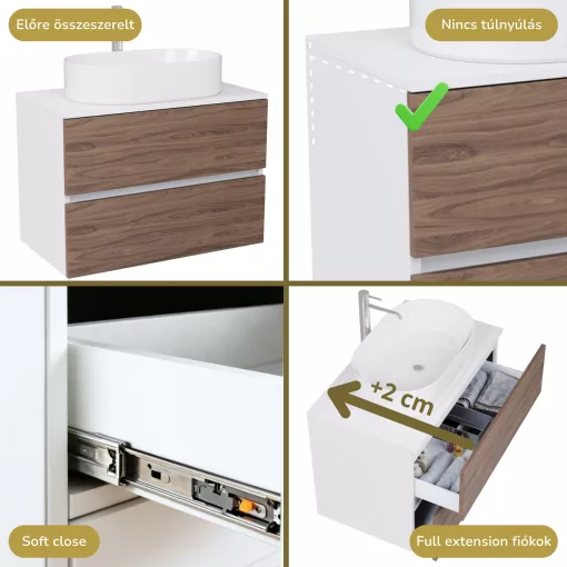 HD Zyra Silk Matt White-Oak 60/80/100/120 komplett fürdőszoba bútor fali mosdószekrénnyel, selymes matt fehér mosdópulttal és tükörrel