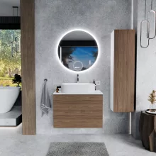 HD Zyra Pro Silk Matt White-Oak 60 komplett fürdőszoba bútor szett fali push-to-open mosdószekrénnyel, selymes matt fehér mosdópulttal, tükörrel és magasszekrénnyel