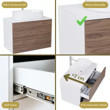 HD Zyra Pro Silk Matt White-Oak 60 komplett fürdőszoba bútor szett fali push-to-open mosdószekrénnyel, selymes matt fehér mosdópulttal, tükörrel és magasszekrénnyel