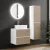   HD Zyra Silk Matt White-Oak 60/80/100/120 komplett fürdőszoba bútor szett fali mosdószekrénnyel, selymes matt fehér mosdópulttal, tükörrel és magasszekrénnyel